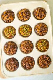pumpkin banana bread muffins in the muffin tin after baking