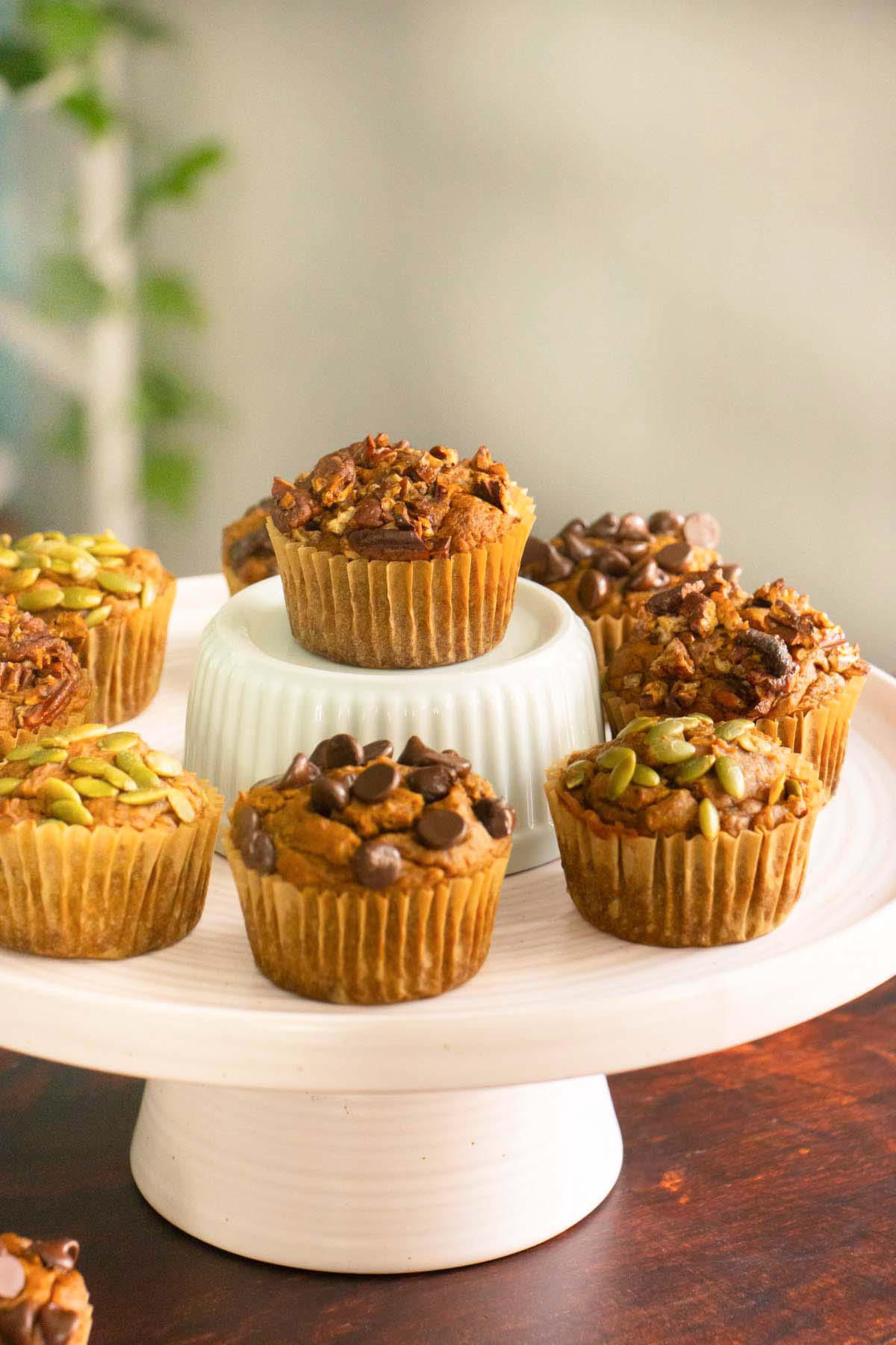 pumpkin banana bread muffins on a serving plate