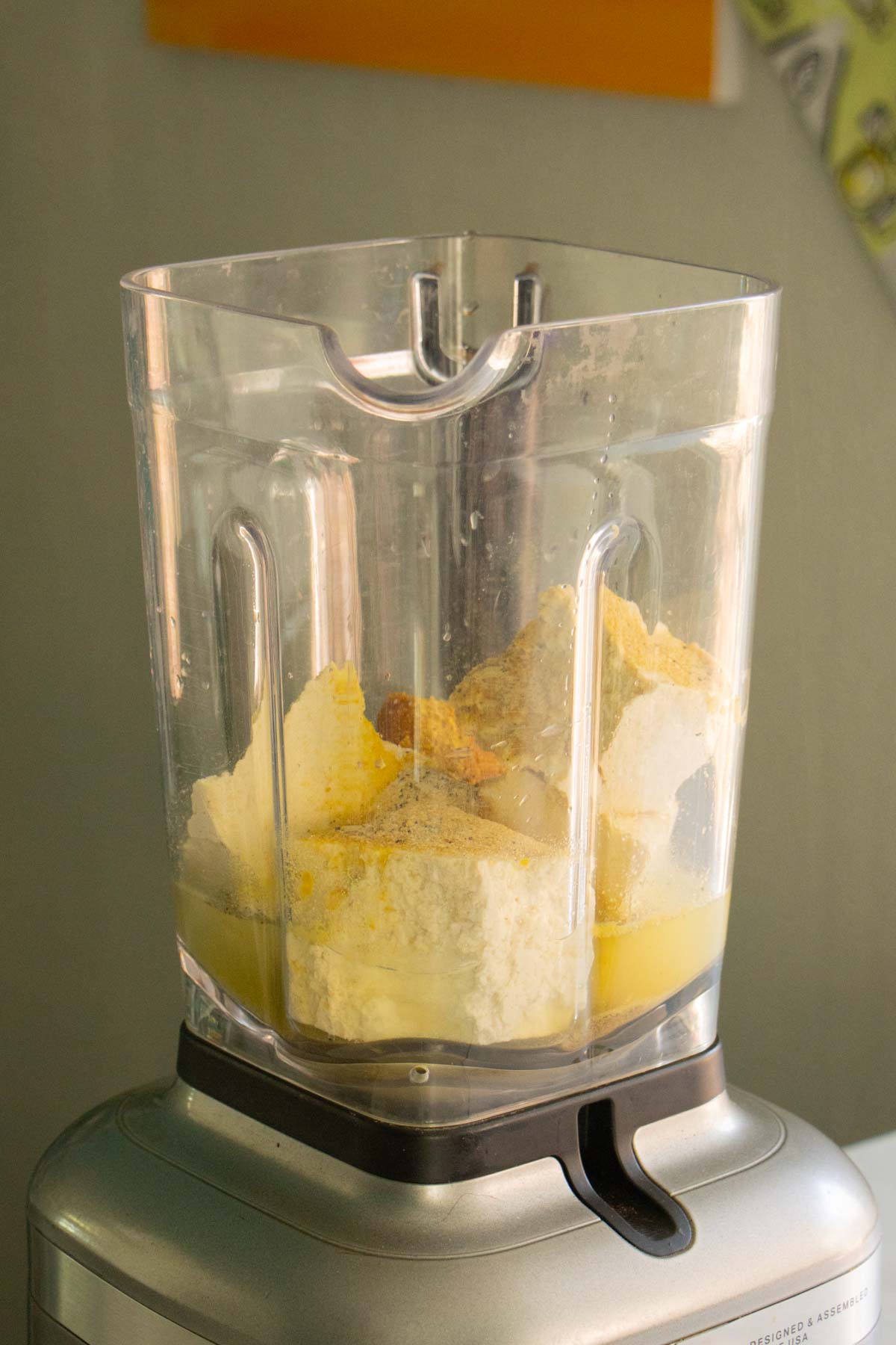 tofu cream sauce ingredients in the blender before blending