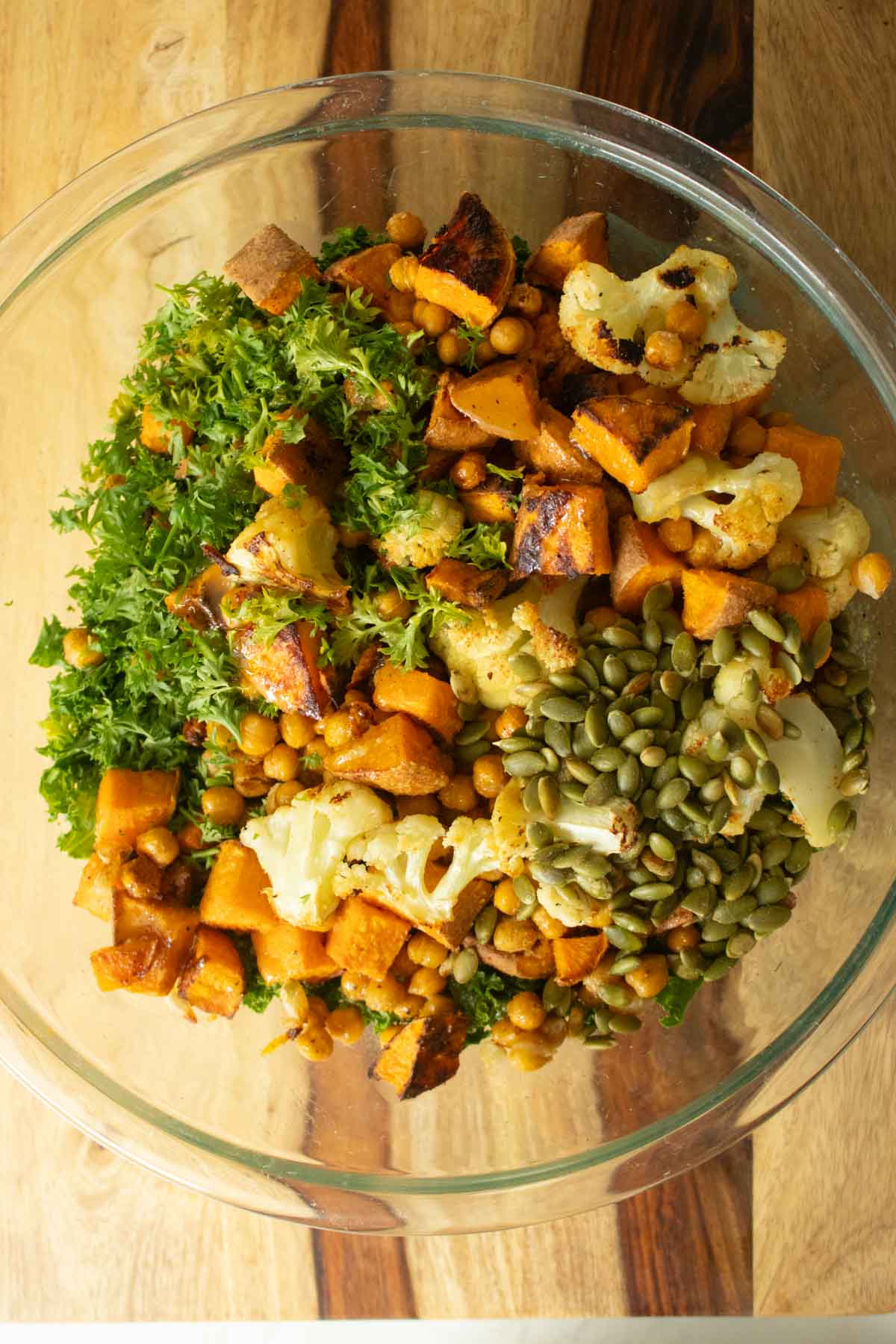 warm kale salad before tossing together