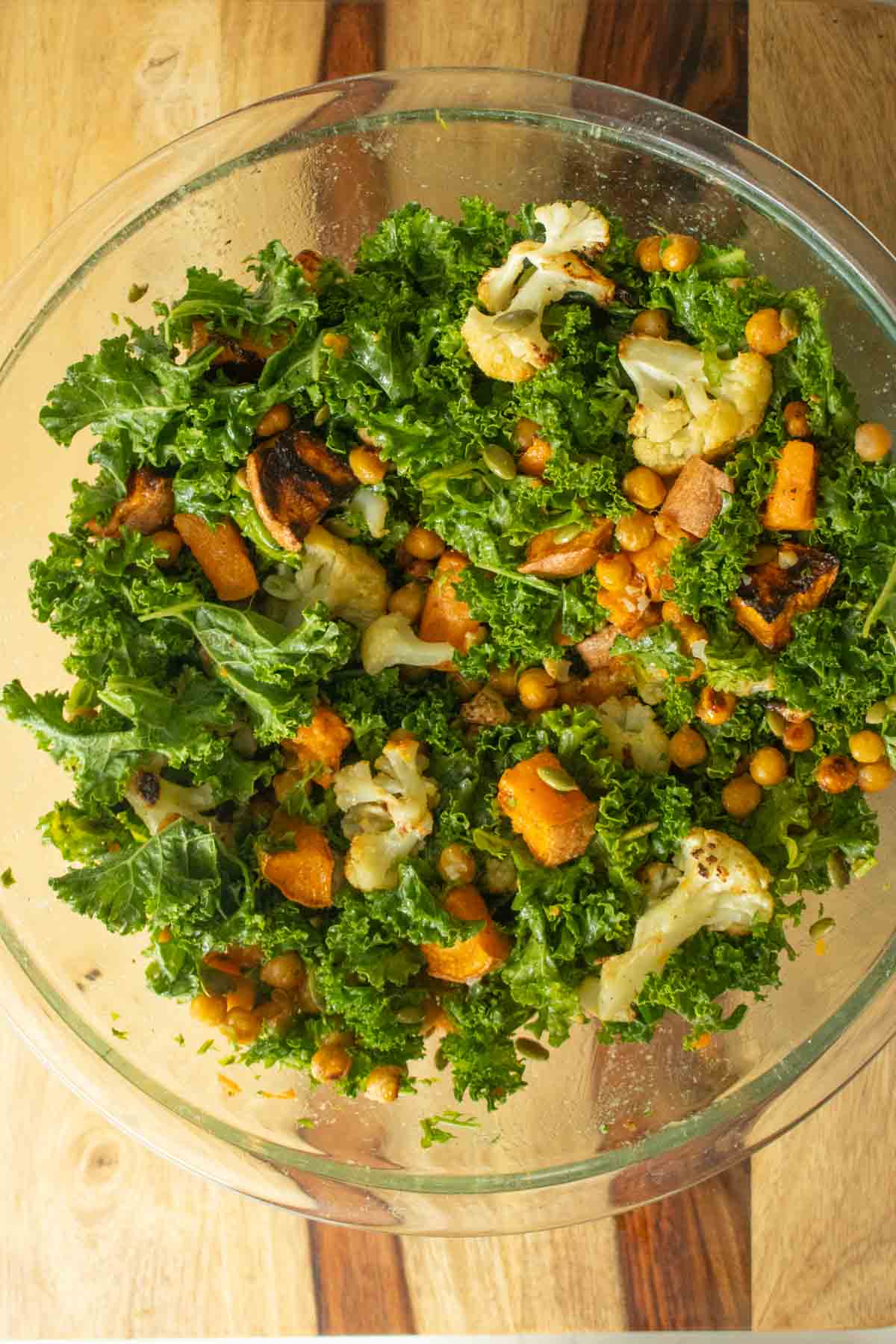 warm kale salad after tossing together