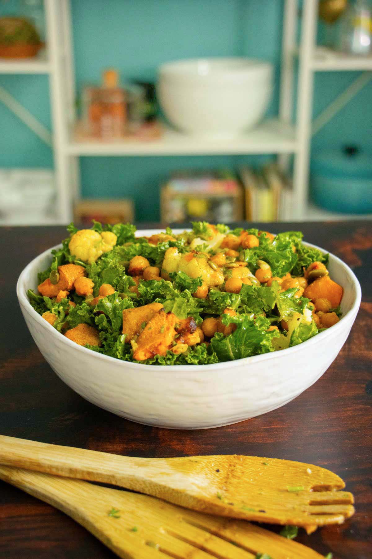 warm kale salad in a bowl