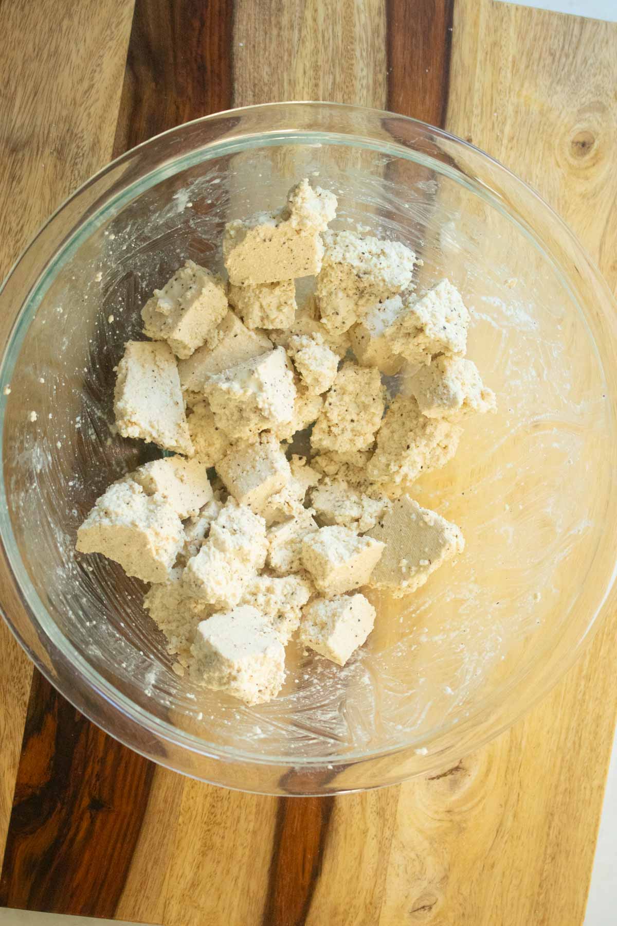 tofu tossed in cornstarch, salt, and pepper